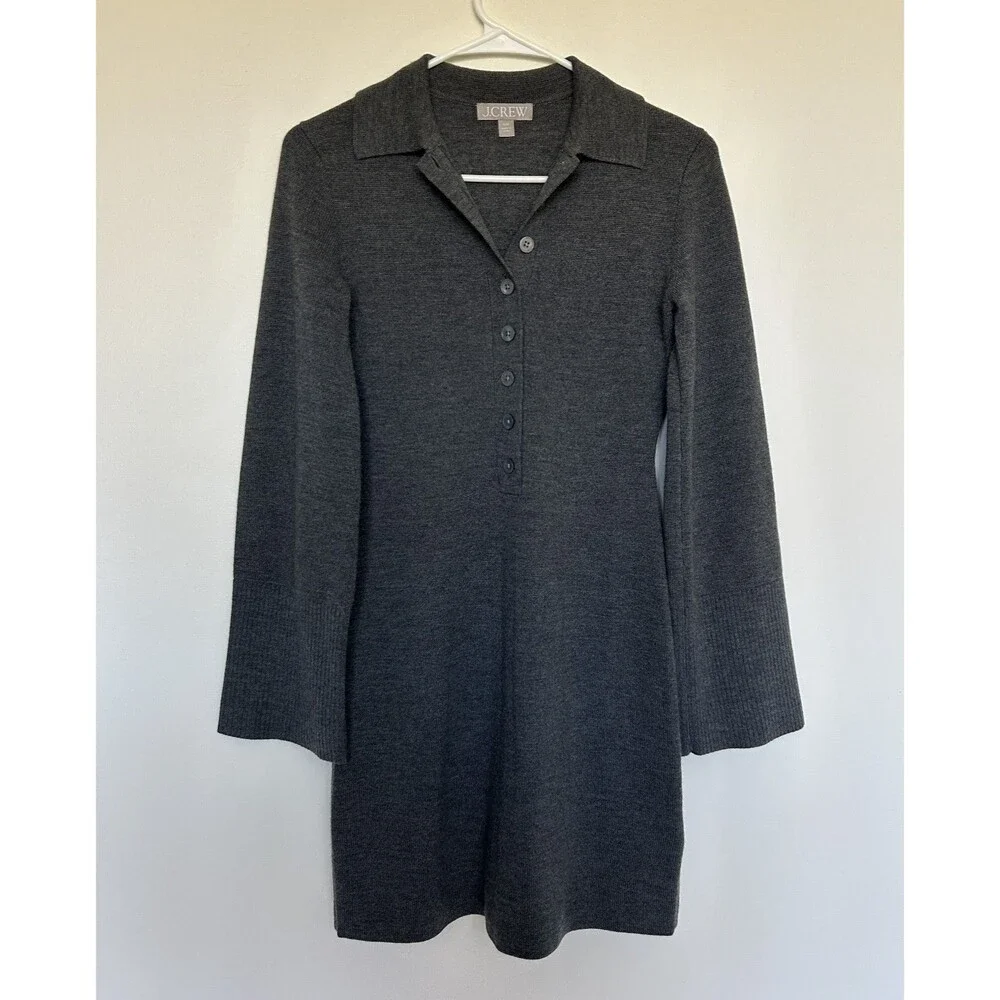 J.Crew 100% Wool Gray Collared Long Sleeve Knit Top - Size XXS